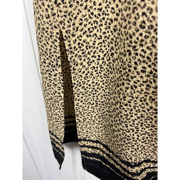 Vtg Liz Baker Brown Skirt Medium Leopard Cheetah Print Midi Career Boho 90s - Picture 5 of 7